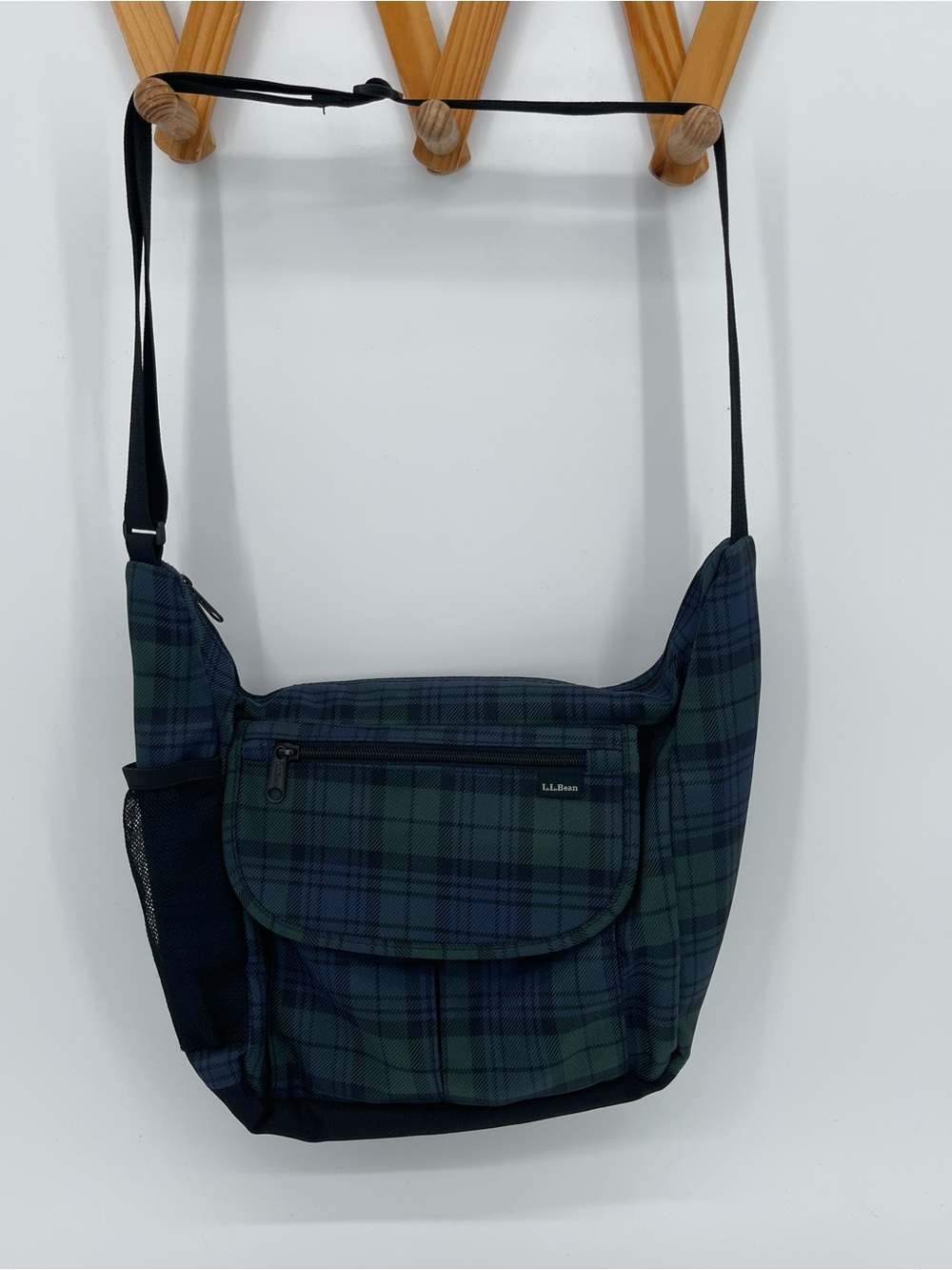 Vintage L.L. Bean Navy and Dark Green Blackwatch Plaid Messenger Bag